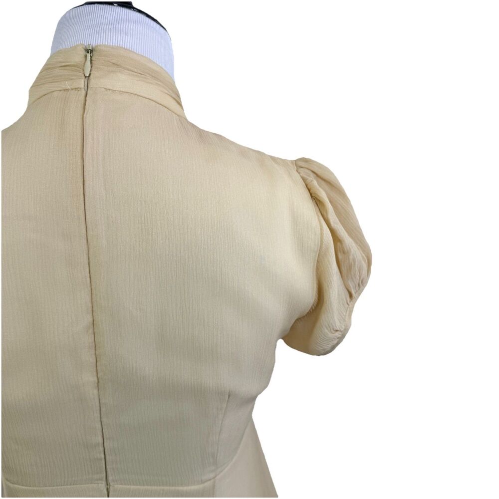Nanette Lepore VTG Blouse 0 100% Silk Crinkle Cream Victorian Ruffle Fitted Zip - Picture 8 of 16